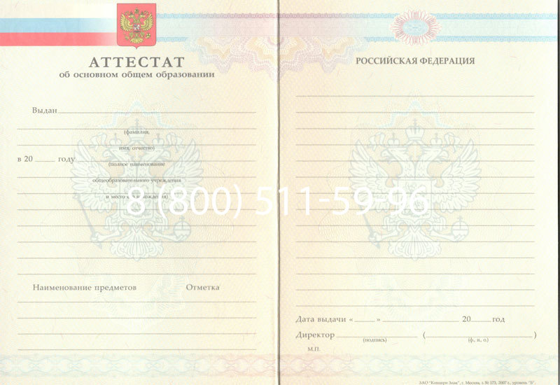 Купить Аттестат за 9 класс 2007-2010 годов в Елце