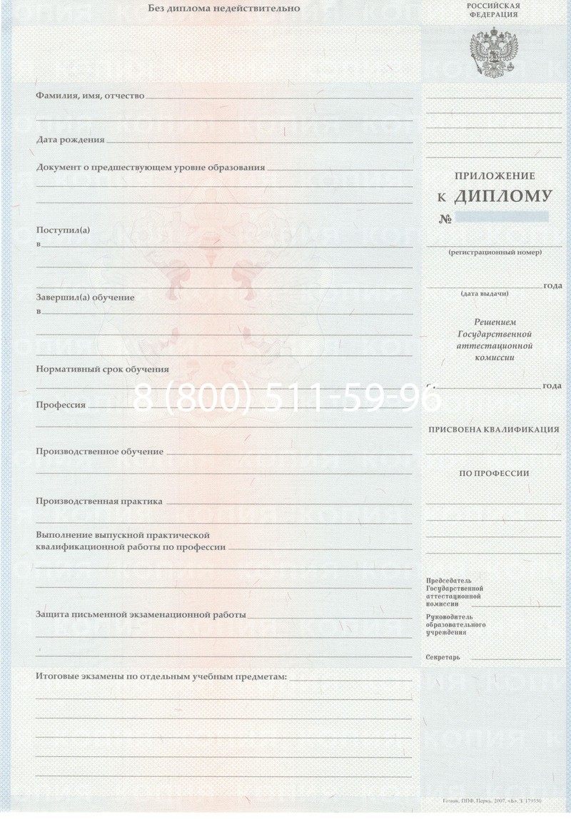 Заказать Диплом ПТУ 2007-2010 годов в Елце